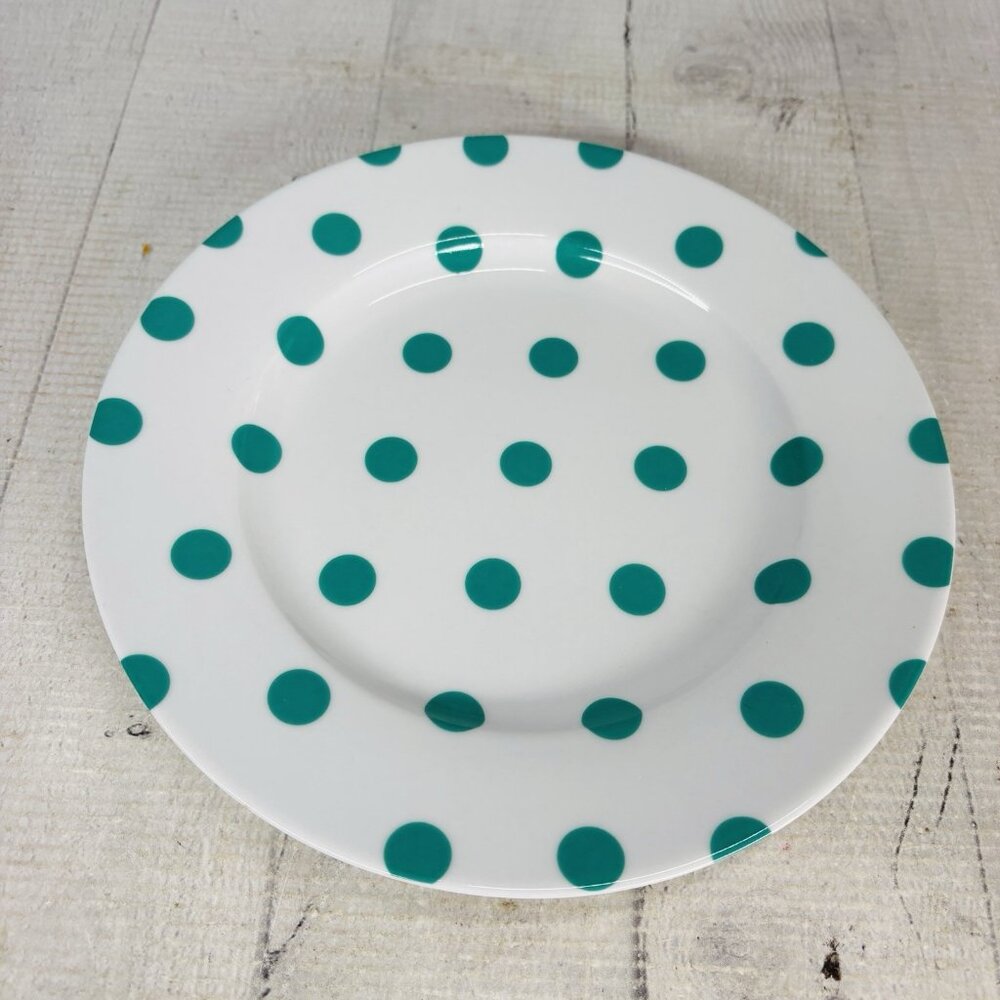 Isaac Mizahi DOT LUXE Green Teal Polka Dot White Porcelain 8" Salad Plates Set 4 - Picture 8 of 16